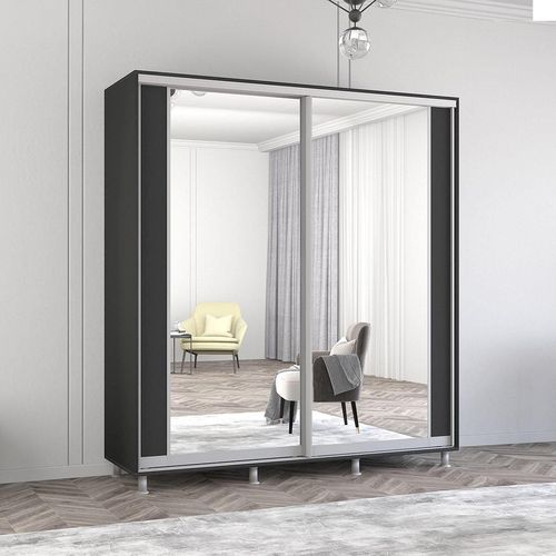 cumpără Dulap Mobildor-Lux Aron-S uși glisante din PAL cu oglindă vertical (200x60x200H cm) Anthracite în Chișinău 