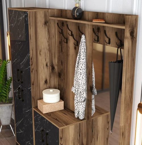 купить Мебель для прихожей Trendy Berlin ABC, Nuc, Marmura Neagra, 180x200x35cm (GTR001371) в Кишинёве 