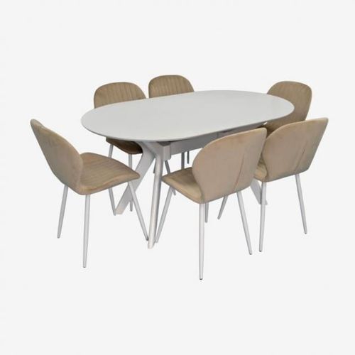купить Комплект стол и стулья Evelin di Costacurta стол Raffles Oval White + 6 стульев YTC-064Wh UF910-01 Light beige в Кишинёве 