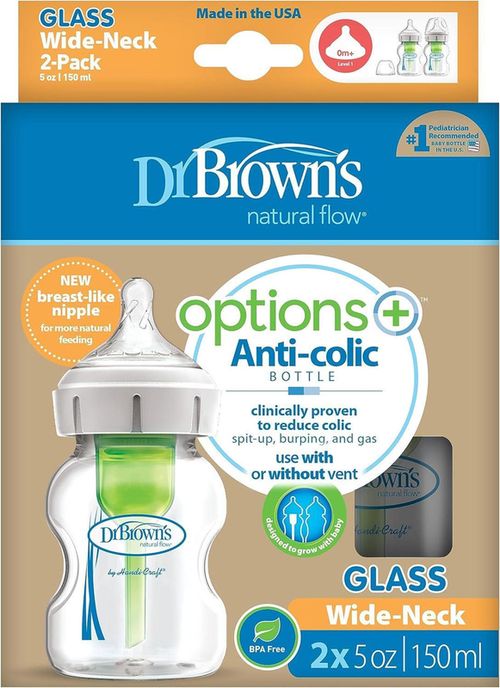cumpără Cană cu pai Dr. Brown's 072239317099 Set 2 biberoane din sticla cu gat larg Options+, 150ml în Chișinău 