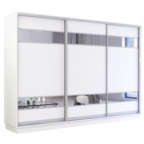 cumpără Dulap Mobildor-Lux Fox uși glisante din PAL cu elemente din oglindă (360x60x200H cm) Alb în Chișinău 
