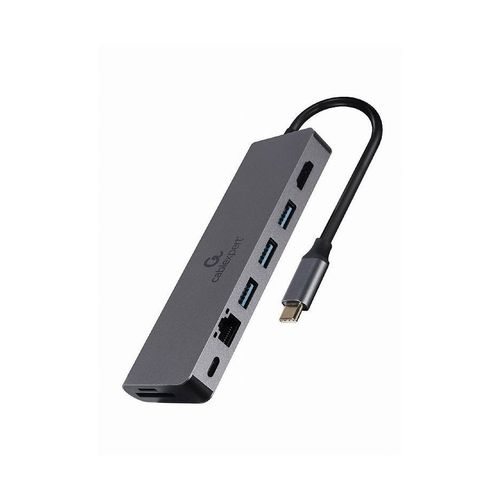 купить Gembird A-CM-COMBO5-05, USB Type-C 5-in-1 multi-port adapter (Hub + HDMI + PD + card reader + LAN), 3-port USB 3.1 Gen 1 (5 Gbps) hub, 4K HDMI, Gigabit LAN port, SD card reader and 100 W USB Type-C Power Delivery port, durable premium style metal housin в Кишинёве 