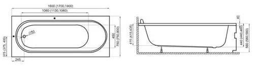 купить Ванна Polimat Medium 190x80 + suport (acryl) в Кишинёве 