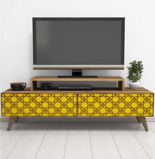 cumpără Comodă TV Trendy Oras, Nuc, Galben 140x48x41cm în Chișinău 
