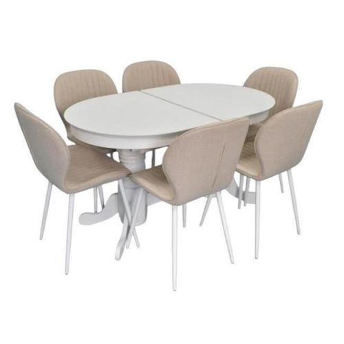 купить Комплект стол и стулья Evelin di Costacurta стол HV-31N White + 6 стульев YTC-064Wh Bjorn-24 Light beige в Кишинёве 