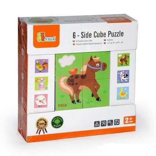 купить Головоломка Viga 50835 4pcs 6-side Cube Puzzle Farm Animals в Кишинёве 