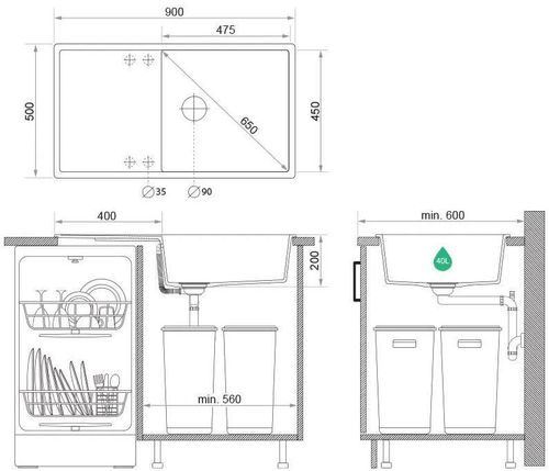 купить Мойка кухонная Primagran Ibiza 900-60 Grey + accesorii 500x900 MI9KS в Кишинёве 