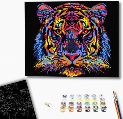cumpără Tablou pe numere BrushMe BSB0024FC (fără cutie) Tigru multicolor în Chișinău 