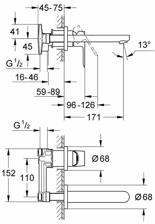 купить Смеситель для умывальника Grohe Bauloop OMH lavoar de perete cu corp ingropat 20289000/20289001 в Кишинёве 