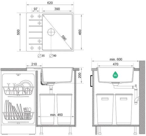 купить Мойка кухонная Primagran Copenhagen 620-50 Top Grey + accesorii 500x620 MKIKS в Кишинёве 