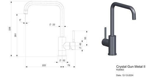 купить Смеситель кухонный Reginox R38963 Crystal Gun Metal II в Кишинёве 