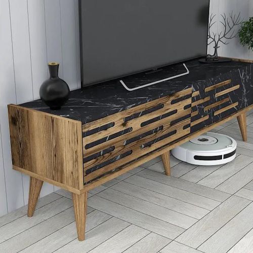 купить Тумба напольная для TV Trendy Valensiya 140, Nuc, Negru, Marmura в Кишинёве 