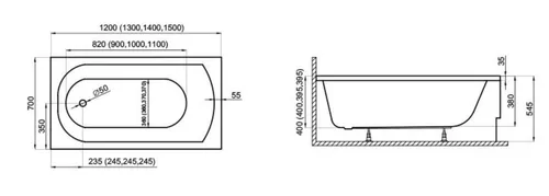 купить Ванна Polimat Classic 150x70 + suport (acryl) в Кишинёве 