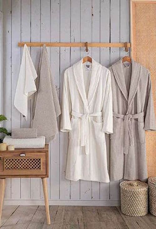 купить Домашний текстиль Promstore 57080 Set de baie NewHome Alfa: 2 halate, 2 prosoape 50x90+2buc, 90X150cm, Damson Cream в Кишинёве 