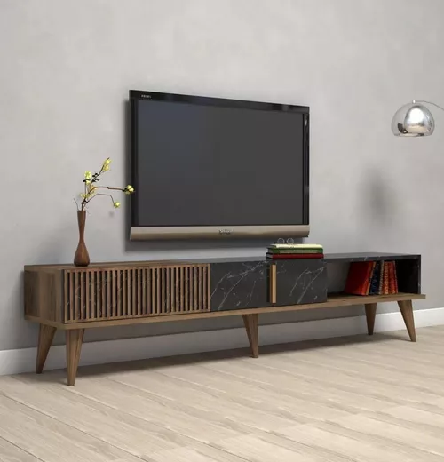 cumpără Comodă TV Trendy Milano, Nuc, Negru 180x40x35cm în Chișinău 