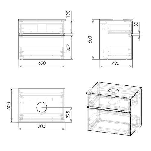 Set mobilier 70cm Imprese BLATNA L, culoare ulm bergamo: dulap de perete, cu blat, 2 sertare + lavoar suprapus art i11143 