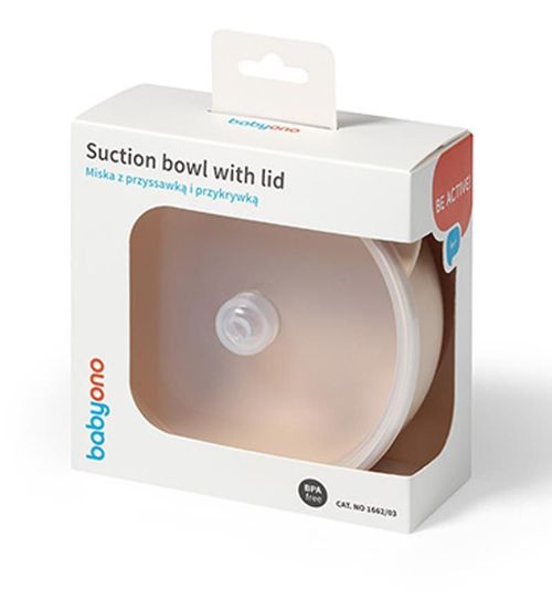 купить Посуда для кормления BabyOno 1662/03 Vas din silicon cu ventuza si capac (bej) в Кишинёве 