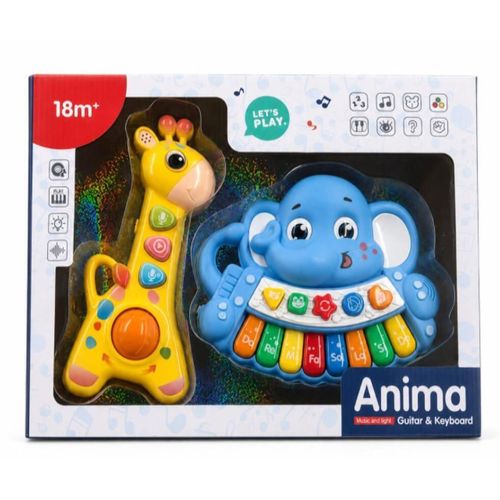 cumpără Jucărie muzicală Huanger MTK042 Pian electronic „Girafă și Elefant”, galben-albastru, 10350a în Chișinău 