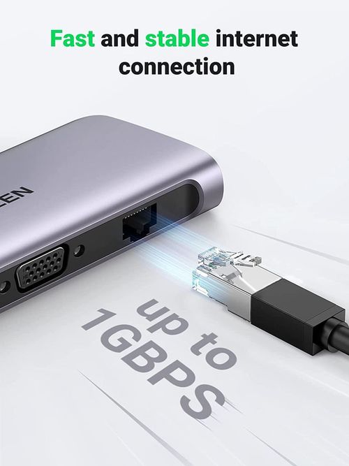 cumpără Adaptor de rețea USB Ugreen 80133 / HUB 10in1 Type-C 3.0 to 3*USB-A, 3.5mm Audio Jack, PD, RJ45, VGA, SD/TF Card Reader, 4K HDMI, CM179, Space Gray în Chișinău 