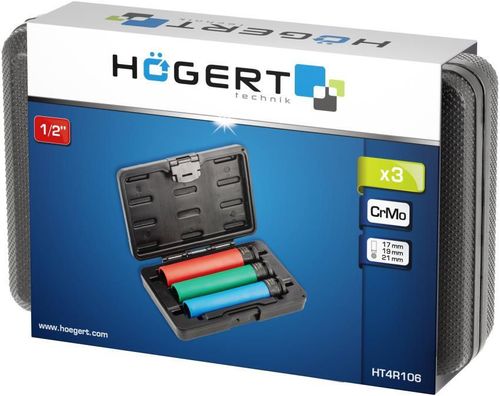 cumpără Set de tubulare, bite, duze Hoegert HT4R106 1/2" ударные головки тонкостенные, 17,19,21 длинных, в кейсе în Chișinău 