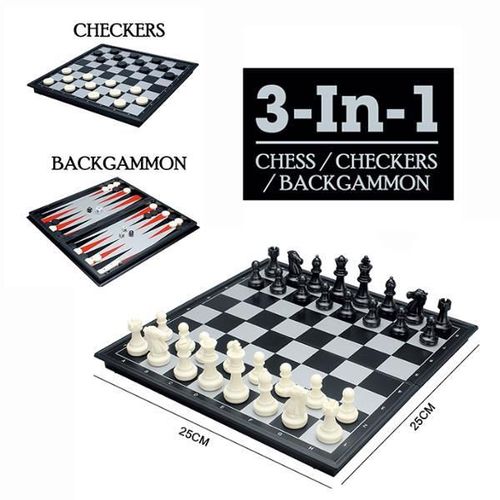 купить Настольная игра Essa 22160 Joc de masa 3în1 Șah, dame, table, 25x25cm в Кишинёве 