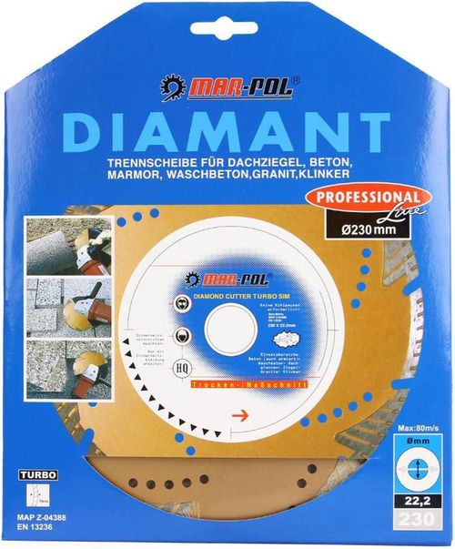 купить Набор головок, бит, насадок MAR-POL M08725 Алмазный диск Segment-Laser 230x222x10 мм в Кишинёве 