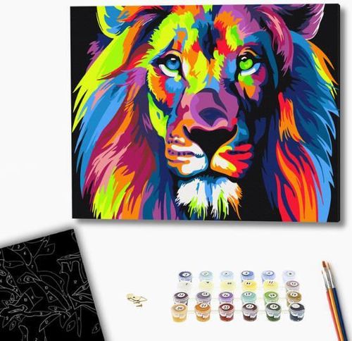 cumpără Tablou pe numere BrushMe BSB0031FC (fără cutie) Leu in culori de curcubeu în Chișinău 