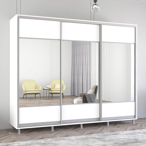 купить Шкаф Mobildor-Lux Aron uși glisante din PAL cu oglindă orizontal (270x60x200H cm) Alb Brilliant в Кишинёве 
