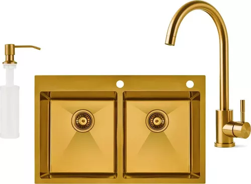 cumpără Chiuvetă bucătărie Fabiano 78x50 /20 Gold+baterie+dozator în Chișinău 