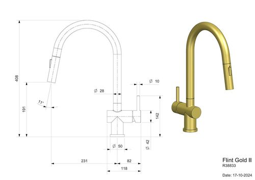 купить Смеситель кухонный Reginox R38833 Flint Gold II в Кишинёве 