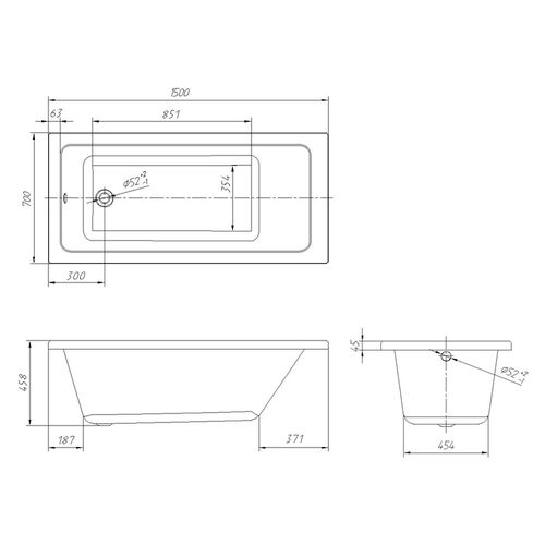 Cadă LIBRA 150 * 70 * 45,8cm fără picioare, acrilică 5mm 