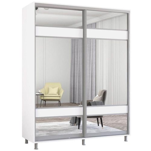 cumpără Dulap Mobildor-Lux Aron-S 1.0m-1.8m uși glisante din PAL cu oglindă zebra (180x60x240H cm) Alb Brilliant în Chișinău 