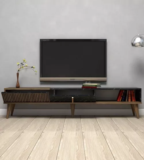 cumpără Comodă TV Trendy Milano, Nuc, Negru 180x40x35cm în Chișinău 
