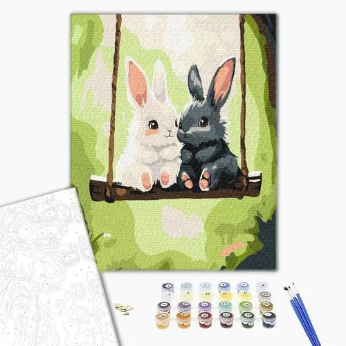 купить Картина по номерам BrushMe KBS0198FC 30x40 сm (fără cutie) Iepurașii pe leagăn в Кишинёве 