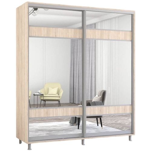 cumpără Dulap Mobildor-Lux Aron cu uși glisante cu oglindă zebra (220x60x200H cm) Sonoma în Chișinău 