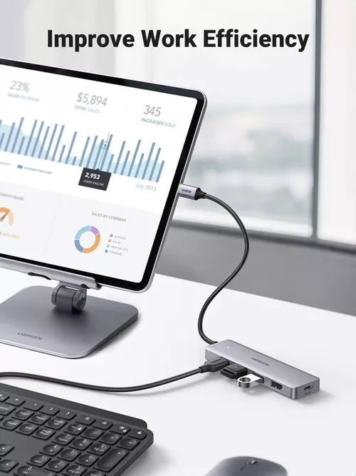 cumpără Adaptor IT Ugreen 70336 HUB 4in1 Type-C 3.0 to 4*USB-A 3.0, up to 5Gpbs CM219, Grey în Chișinău 