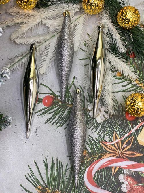 купить Новогодний декор Promstore 34463 Набор украшений елочных Сосульки 4x15сm, серебряные в Кишинёве 