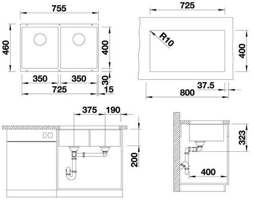 купить Мойка кухонная Blanco Subline 350/350-U (525987) в Кишинёве 
