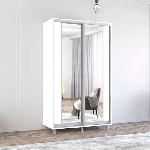 купить Шкаф Mobildor-Lux Aron-S uși glisante din PAL cu oglindă vertical (130x60x200H cm) Alb Brilliant в Кишинёве 