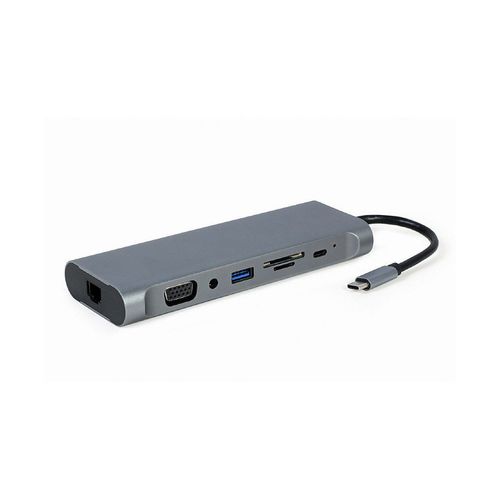 cumpără Gembird  A-CM-COMBO8-01, USB Type-C 8-in-1 multi-port adapter (Hub3.0 + HDMI + DisplayPort + VGA + PD + card reader + LAN + stereo audio), USB Type-C PD charge support, space grey în Chișinău 
