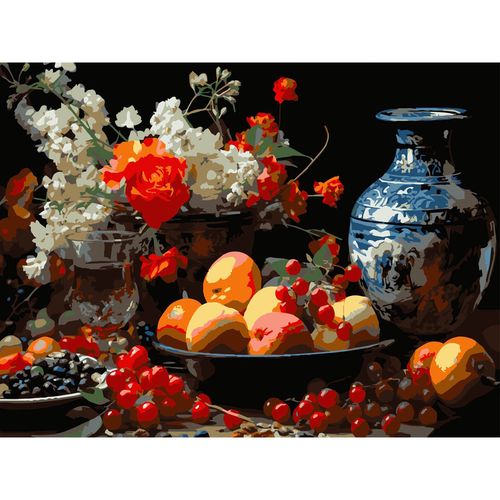 cumpără Tablou pe numere Strateg 58073 Abundenta fructelor 30x40cm (fundal negru) în Chișinău 