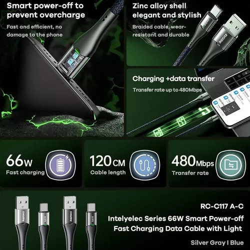 cumpără Cablu telefon mobil Remax RC-C117 66W A-C Silver în Chișinău 