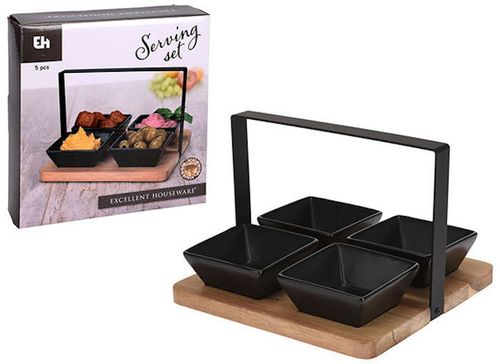 купить Посуда прочая Excellent Houseware 48186 Набор для аперитива 5ед, деревянная подставка 20x20cm в Кишинёве 