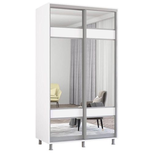 cumpără Dulap Mobildor-Lux Aron-S 1.0m-1.8m uși glisante din PAL cu oglindă zebra (120x60x200H cm) Alb Brilliant în Chișinău 