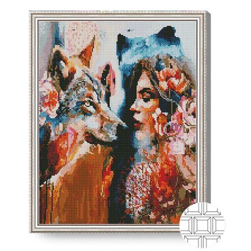 cumpără Tablou pe numere Art Gallery QB205748 Mozaic cu diamante patrate 40x50cm Femeie-lupoaica în Chișinău 