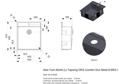 купить Мойка кухонная Reginox R41376 New York 40x40 Tapwing Gun Metal II в Кишинёве 