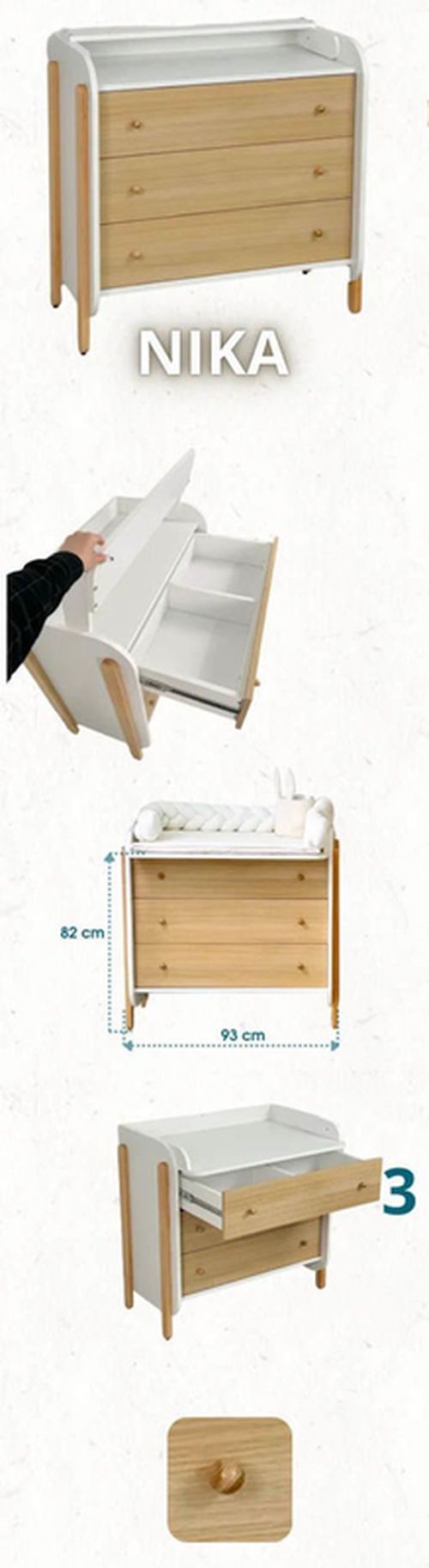 купить Комод-пеленатор Ingvart 98514542-4 Nika Alb/Natural в Кишинёве 