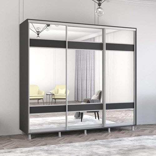 cumpără Dulap Mobildor-Lux Aron uși glisante din PAL cu oglindă zebra (250x60x200H cm) Anthracite în Chișinău 