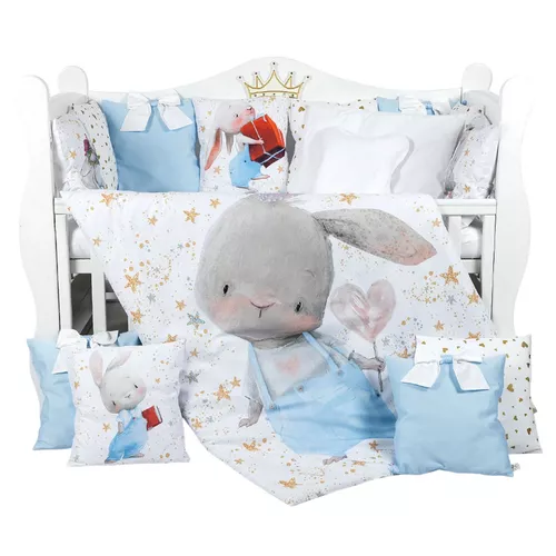 купить Детское постельное белье PernaMea Set lenjerie 8 piese Premium Iepuras albastru (PM.105896/8) в Кишинёве 