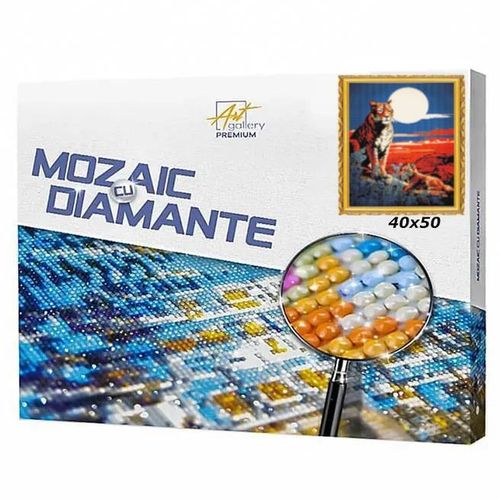 cumpără Tablou pe numere Art Gallery GA86373 Mozaic cu diamante 40x50cm Tigru si luna în Chișinău 